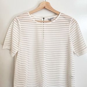 Halogen - White Stripped Mesh Shirt